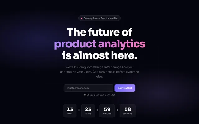 Preview of waitlist hero with countdown